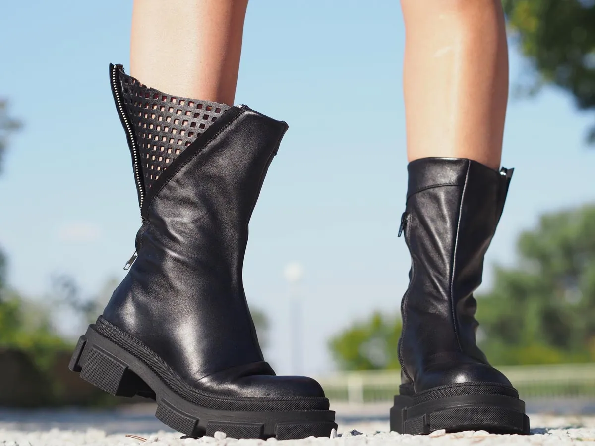 Women genuine leather boots,Black genuine leather boots,Extravagant black leather boots