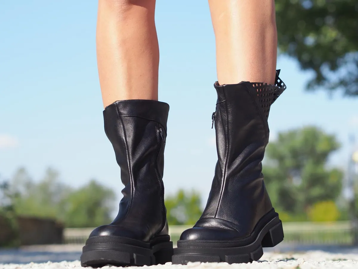 Women genuine leather boots,Black genuine leather boots,Extravagant black leather boots