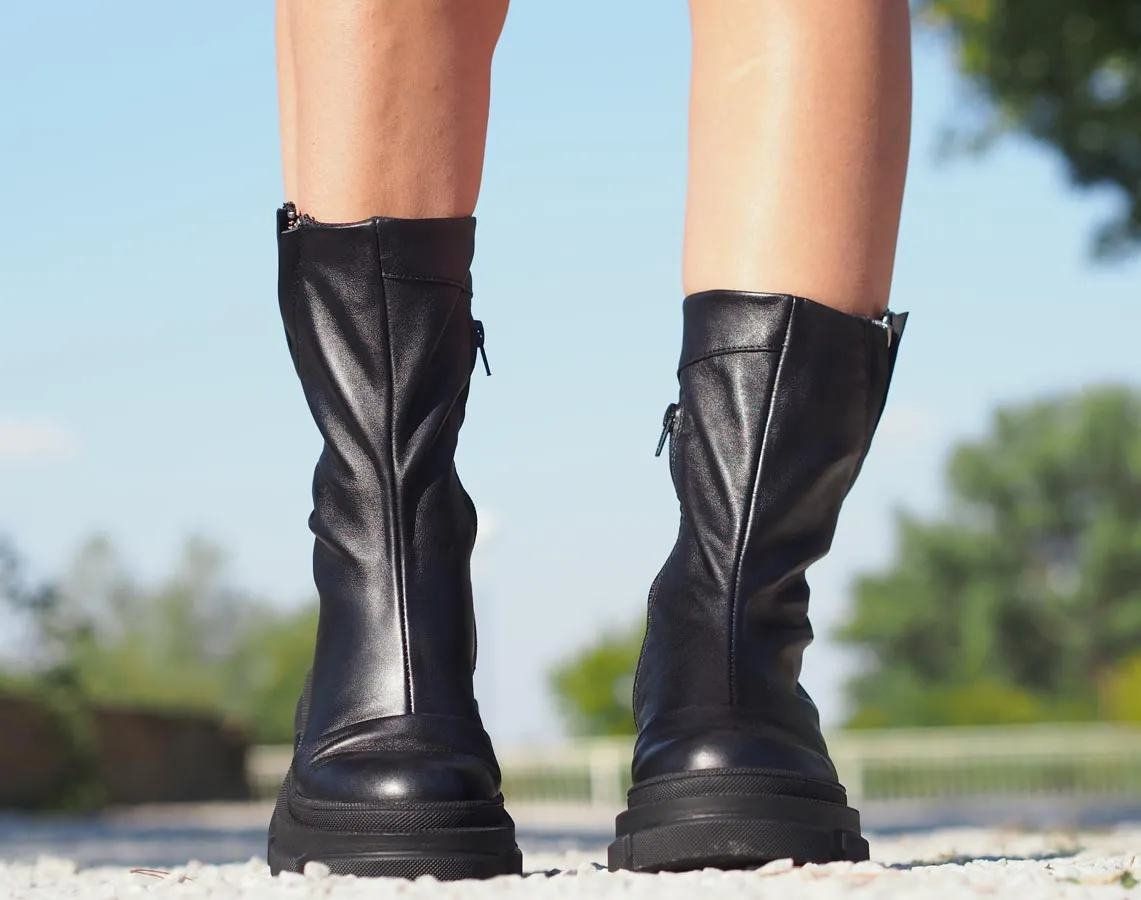 Women genuine leather boots,Black genuine leather boots,Extravagant black leather boots