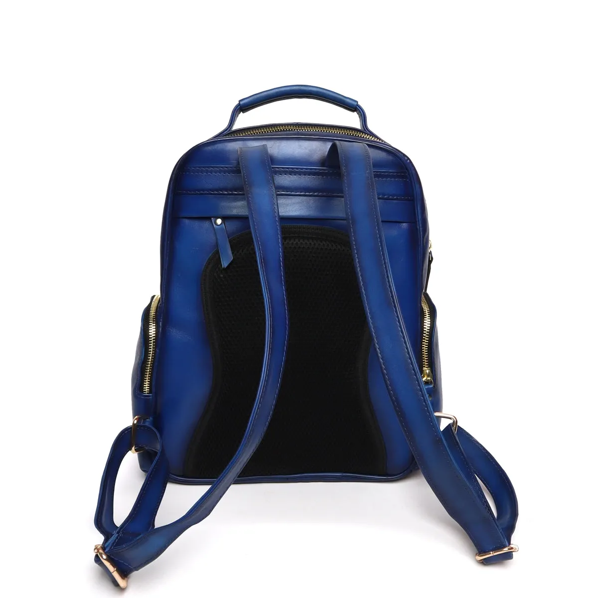 Women Travel-College Backpack in Blue Leather with Signature Lion By Brune & Bareskin