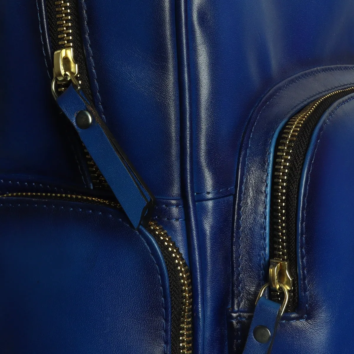 Women Travel-College Backpack in Blue Leather with Signature Lion By Brune & Bareskin