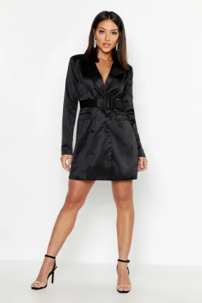 Woven Self Fabric Belted Blazer Dress