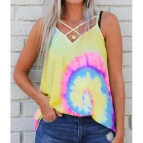 Yellow Strappy Tie Dye Top