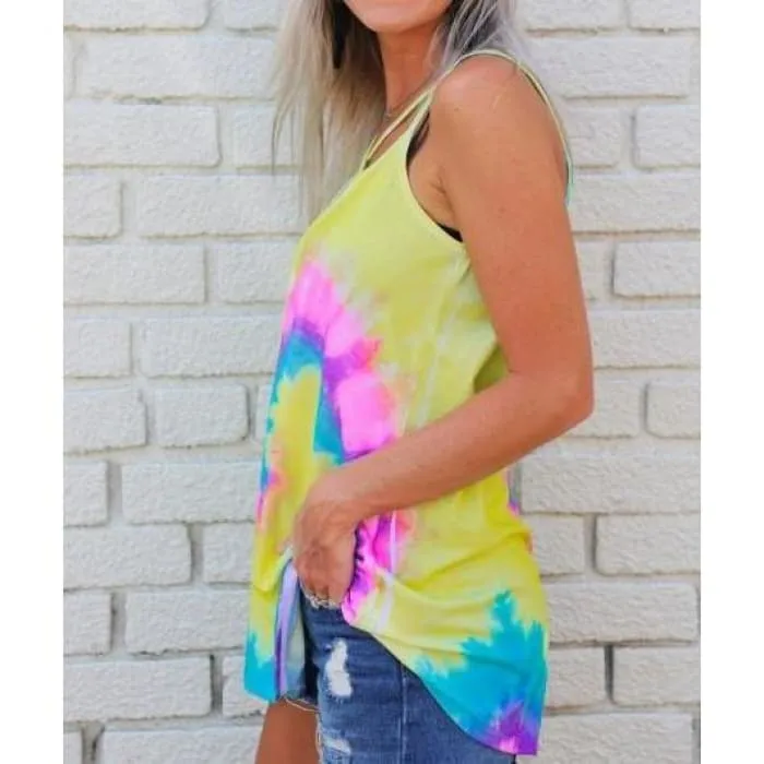 Yellow Strappy Tie Dye Top